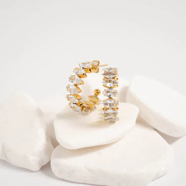 Gold Marquis CZ Hoop Earrings