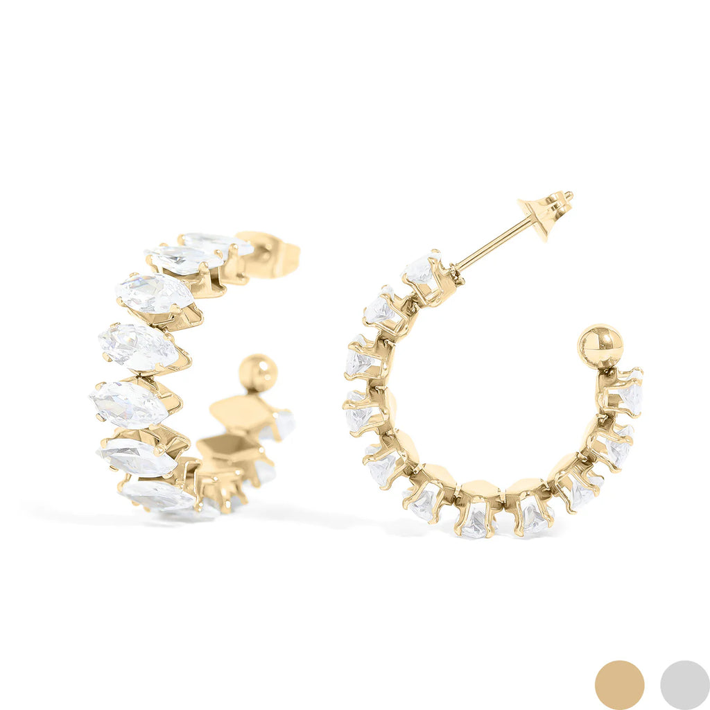 Gold Marquis CZ Hoop Earrings