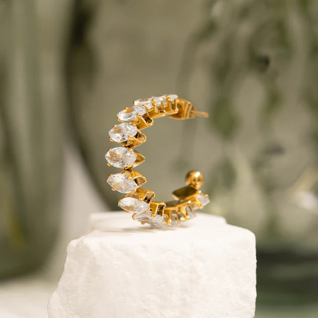 Gold Marquis CZ Hoop Earrings