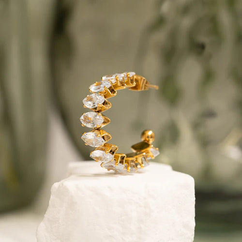 Gold Marquis CZ Hoop Earrings