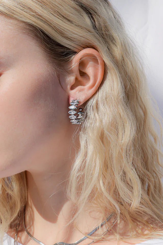 Silver Marquis CZ Stone Hoop Earrings