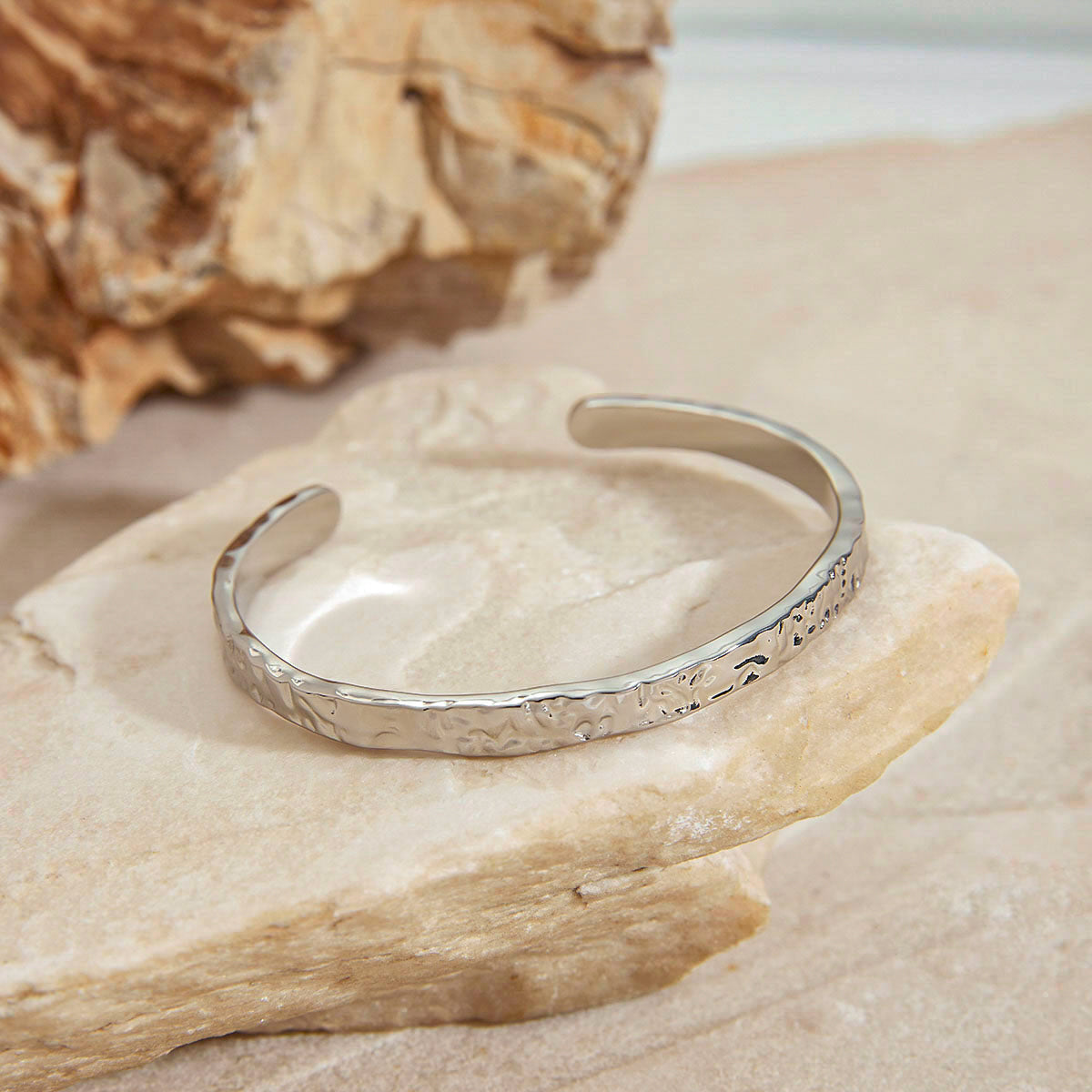 Hammered Stainless Steel Cuff Bracelet