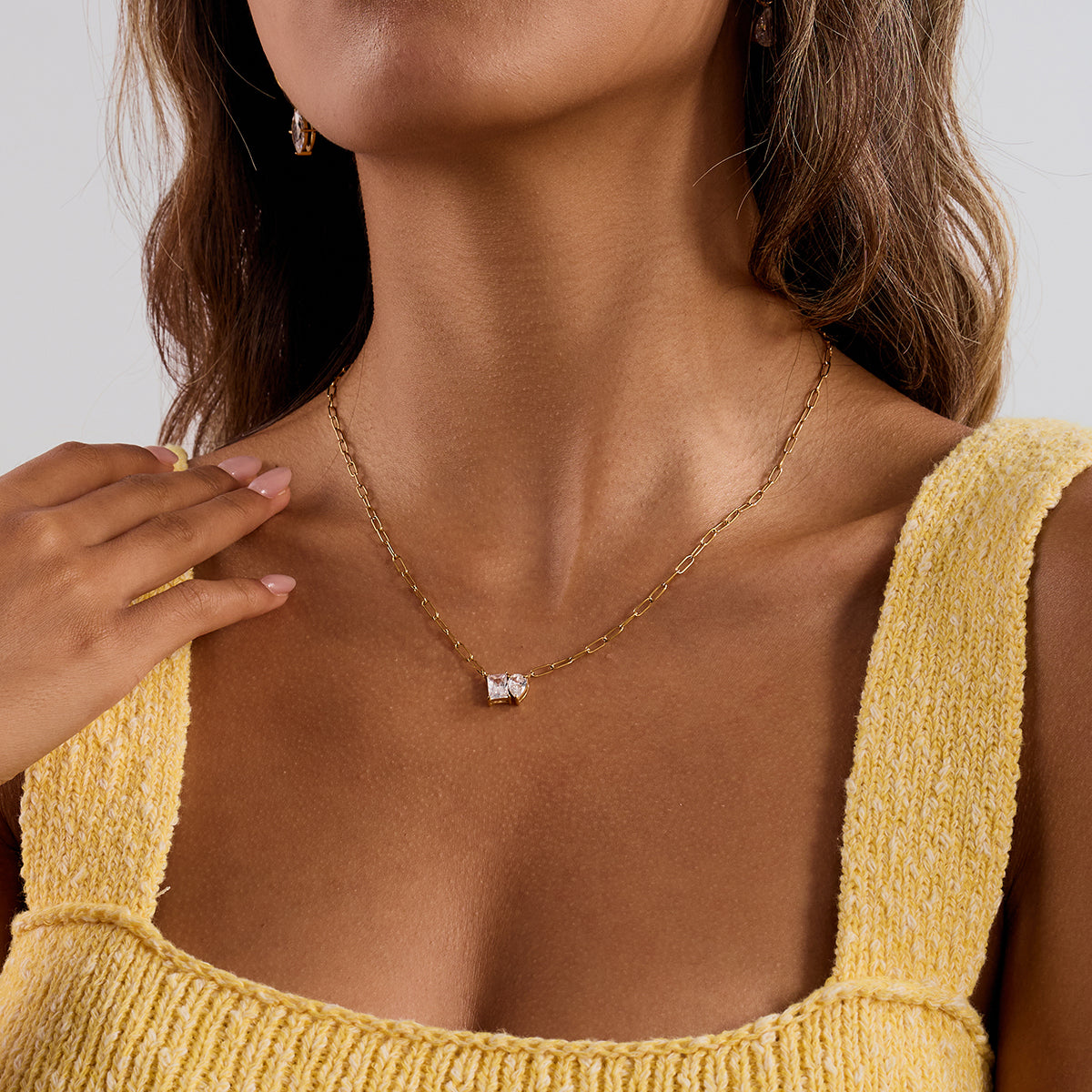 Paperclip Drop Square Diamond Necklace