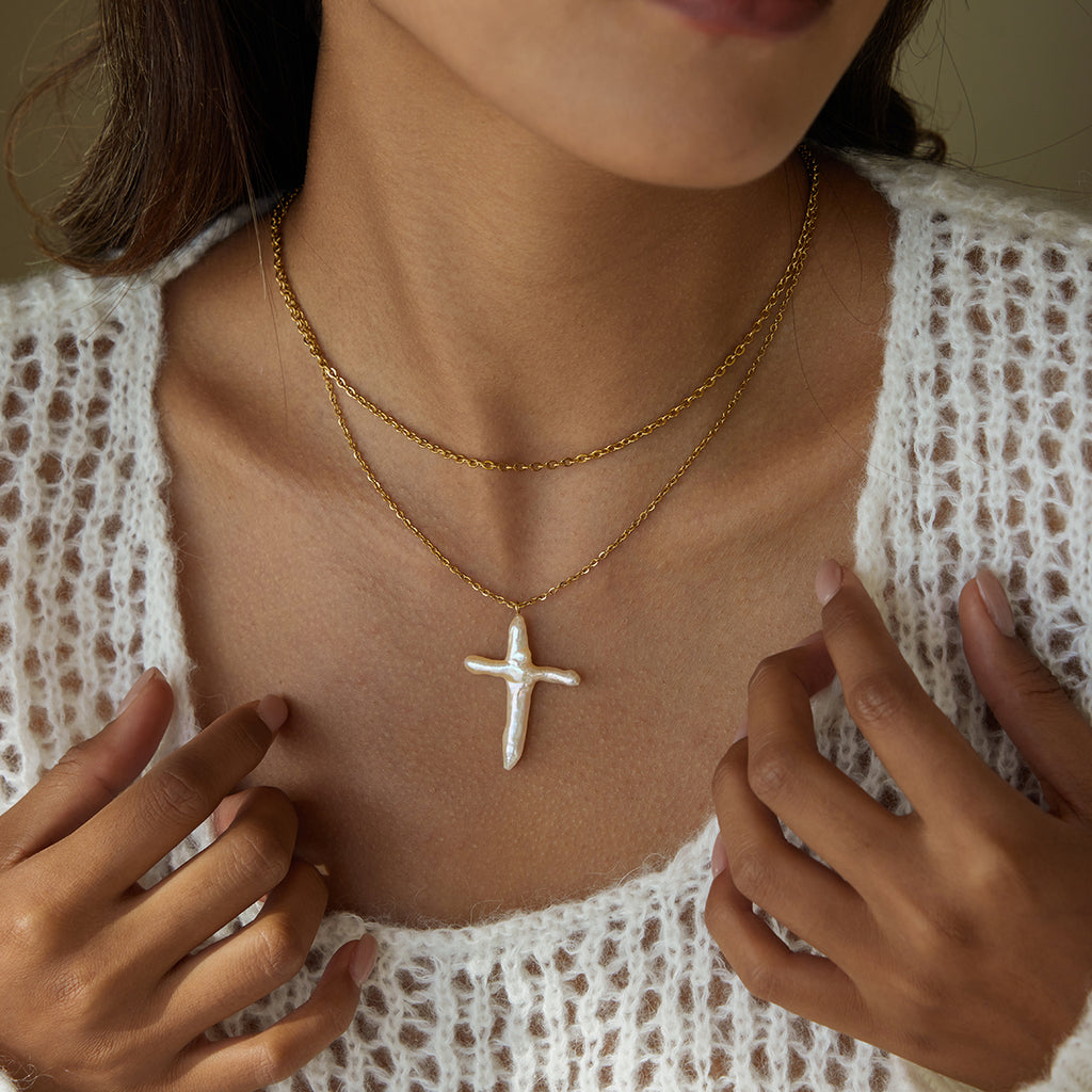 The Grace Freshwater Pearl Cross Necklace