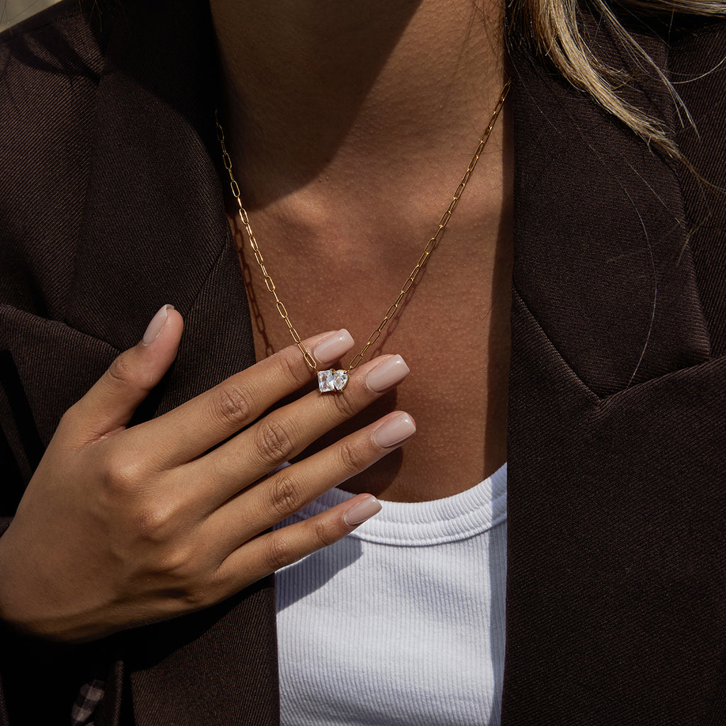Paperclip Drop Square Diamond Necklace