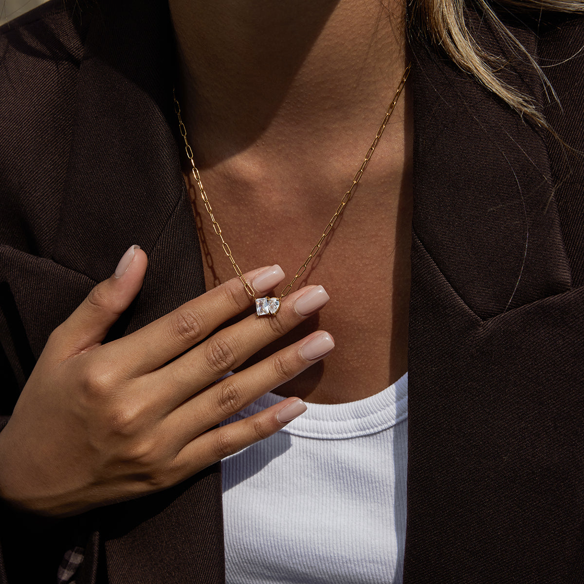 Paperclip Drop Square Diamond Necklace