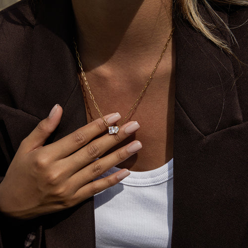 Paperclip Drop Square Diamond Necklace