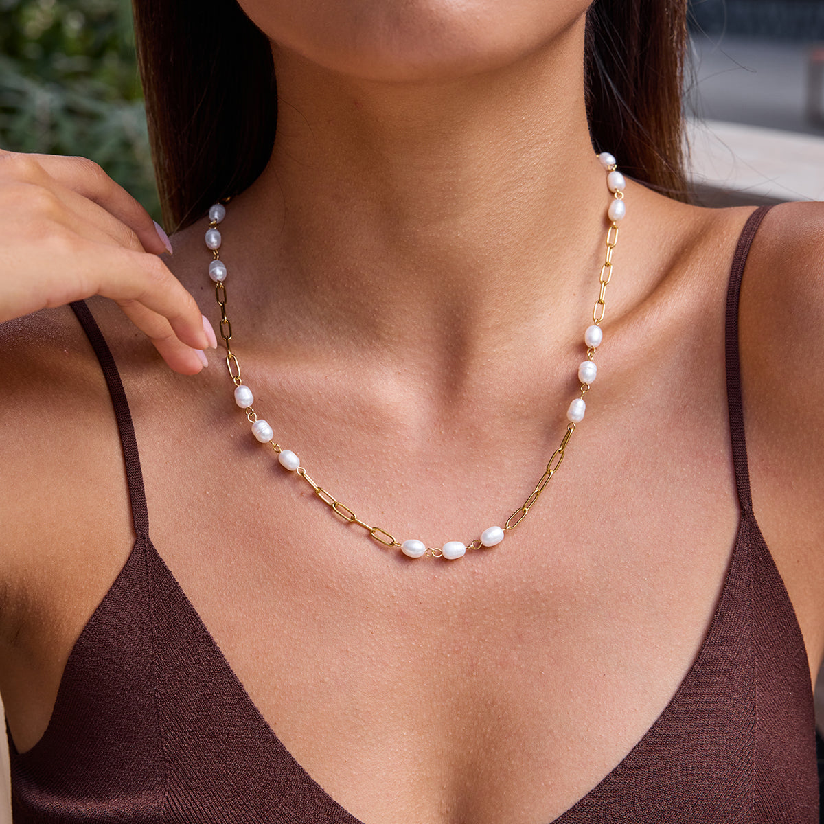 Freshwater Pearl Paperclip Necklace