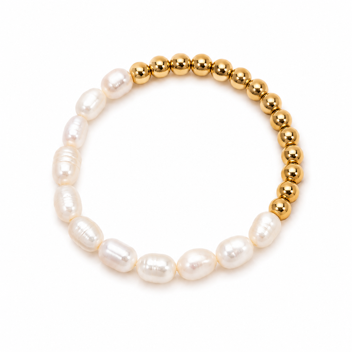 The Freshwater Pearl Gold Bead Stretch Bracelet