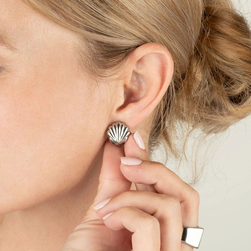 The Seashell Silver Huggie Earrings